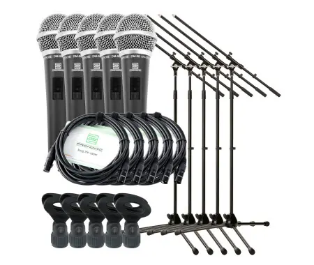 Offerta Pronomic DM-58 Microfono Vocale con Interruttore Set Starter da 5 incl. 5x Supporti + Morsetto + Cavo