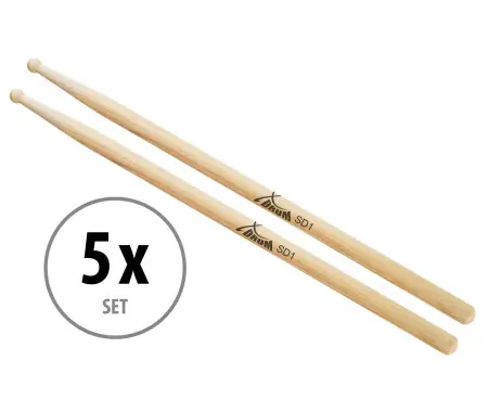 Consegna Rapida 5 Paia di Bacchette XDrum SD1, Hickory, Punta in Legno