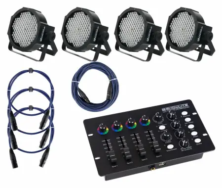 Ultime Pezzi Showlite FLP-144 Fari 4 x Set incl. DMX Controller & Cavi