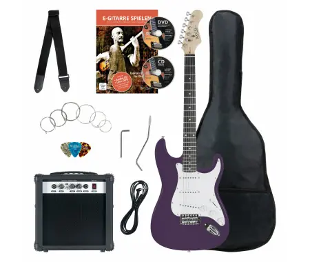 Rocktile Banger‘s Pack Set Chitarre Elettriche, 8 Pezzi Viola Prezzo Basso