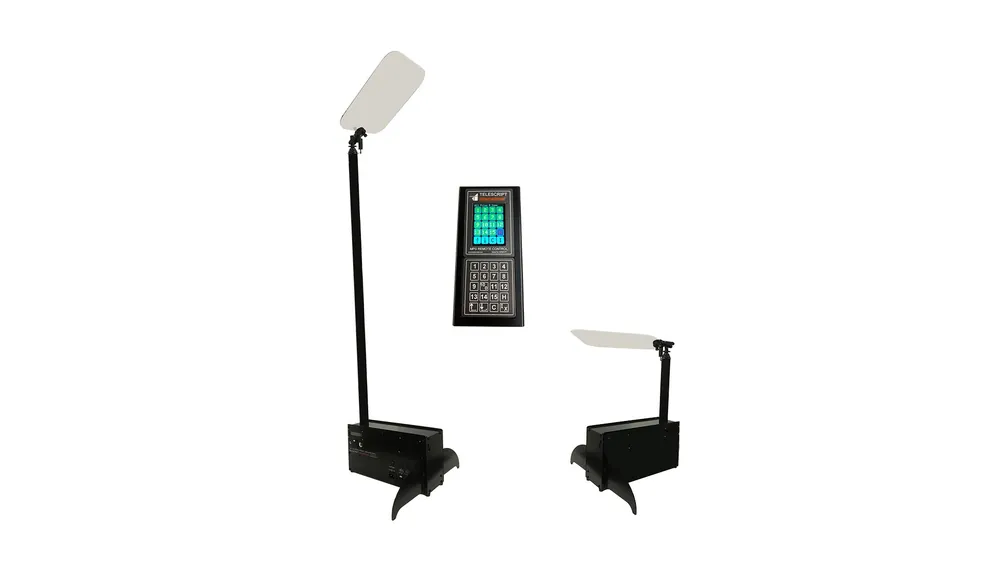 Telescript MPS Hdwr+Cs Set de 2 téléprompteurs motorisés pour orateurs publics avec télécommande et flight case Offerta