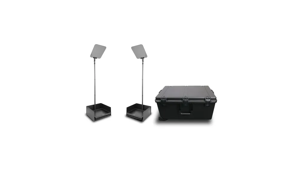 Solo Oggi Prompter People PRO-SP19PHBKIT StagePro 19″ 1000 NIT Teleprompter Presidential de alta luminosidad con soporte metálico – set de 2 con flight case