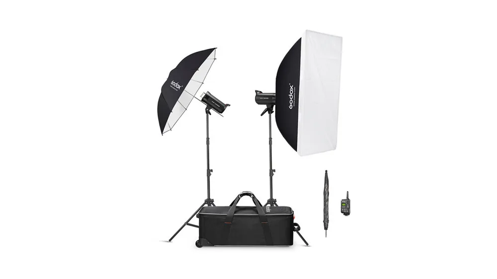 Godox Kit 2 Luminaires LED SK-400 II V 400Ws avec parabole, parapluies, softbox et supports Ultima Occasione
