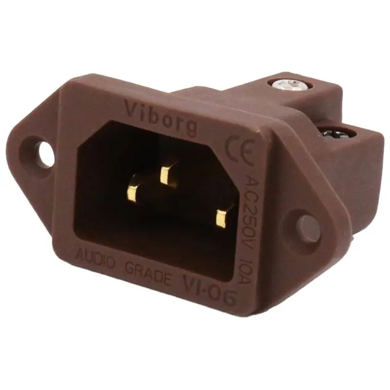 VI-06CG - Connettore IEC Viborg Rame 99.995% dorato - Audio Grade - Serraggio a vite - Corpo marrone Reso Gratuito