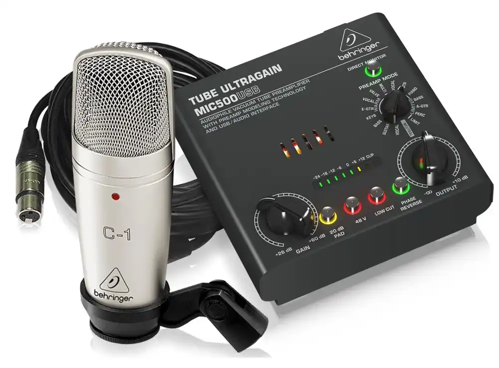 Offerta Speciale BEHRINGER VOICE STUDIO BUNDLE C1 MICROFONO STUDIO + CLAMP + CAVO + PREAMP 16 PRESET E INTERFACCIA AUDIO USB