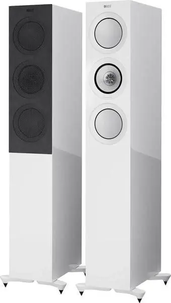 Sconto Kef R5 White coppia diffusori da pavimento TRE Vie Bass Reflex. Uni-Q Tweeter 25mm + Mid 125mm. Woofer 2 X 130mm