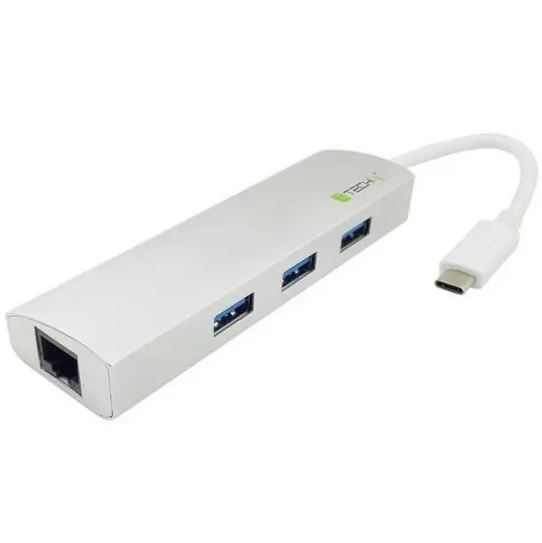 Hub USB-C SuperSpeed 3 Porte + Porta RJ45 Gigabit, Alluminio Professionale