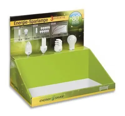Espositore da banco per lampade a risparmio energetico Soddisfatti O Rimborsati